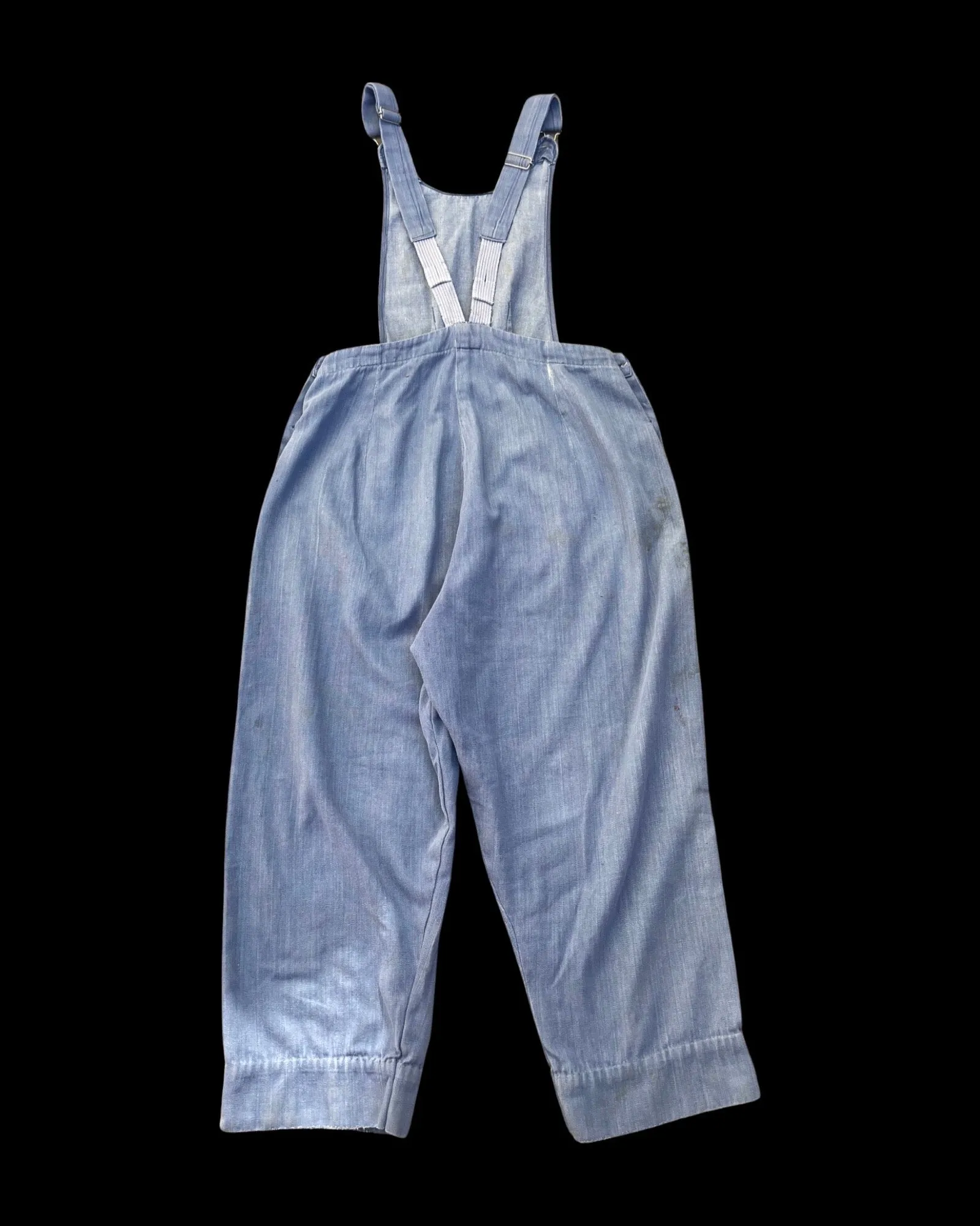 1940s Indigo Cotton Workwear Bib Front Side Button Overalls