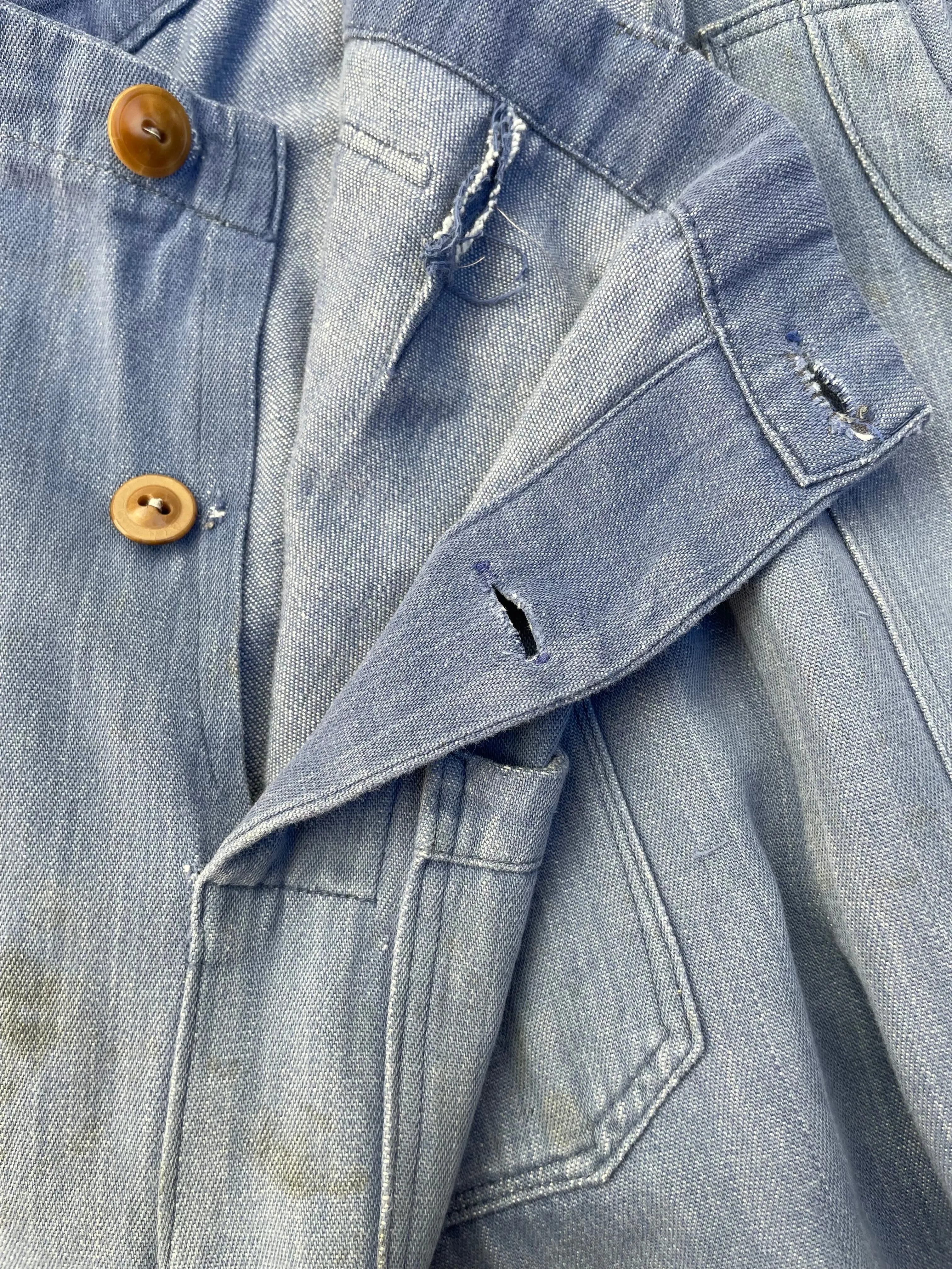 1940s Indigo Cotton Workwear Bib Front Side Button Overalls