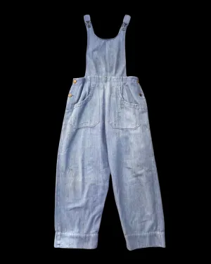 1940s Indigo Cotton Workwear Bib Front Side Button Overalls
