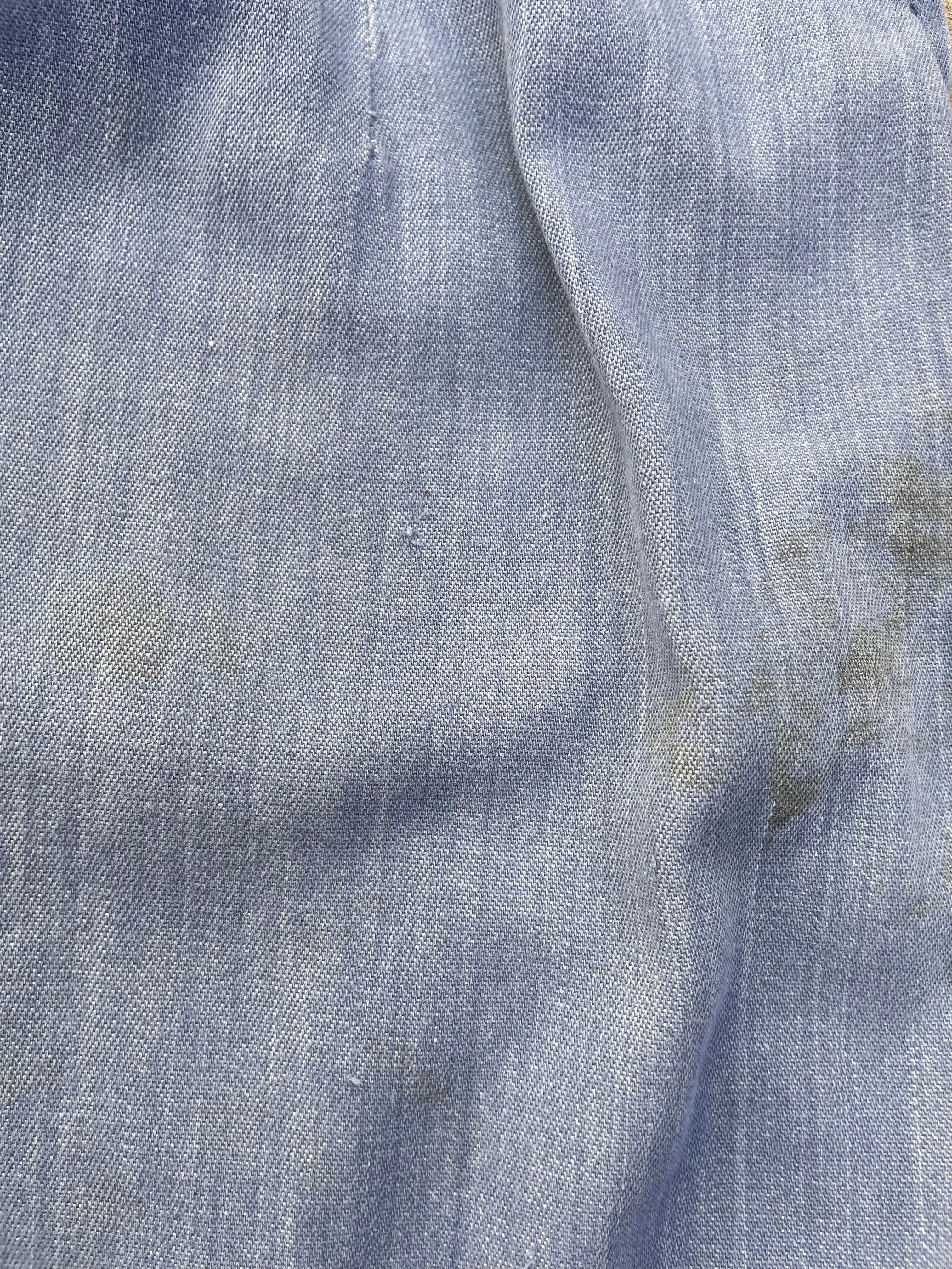 1940s Indigo Cotton Workwear Bib Front Side Button Overalls