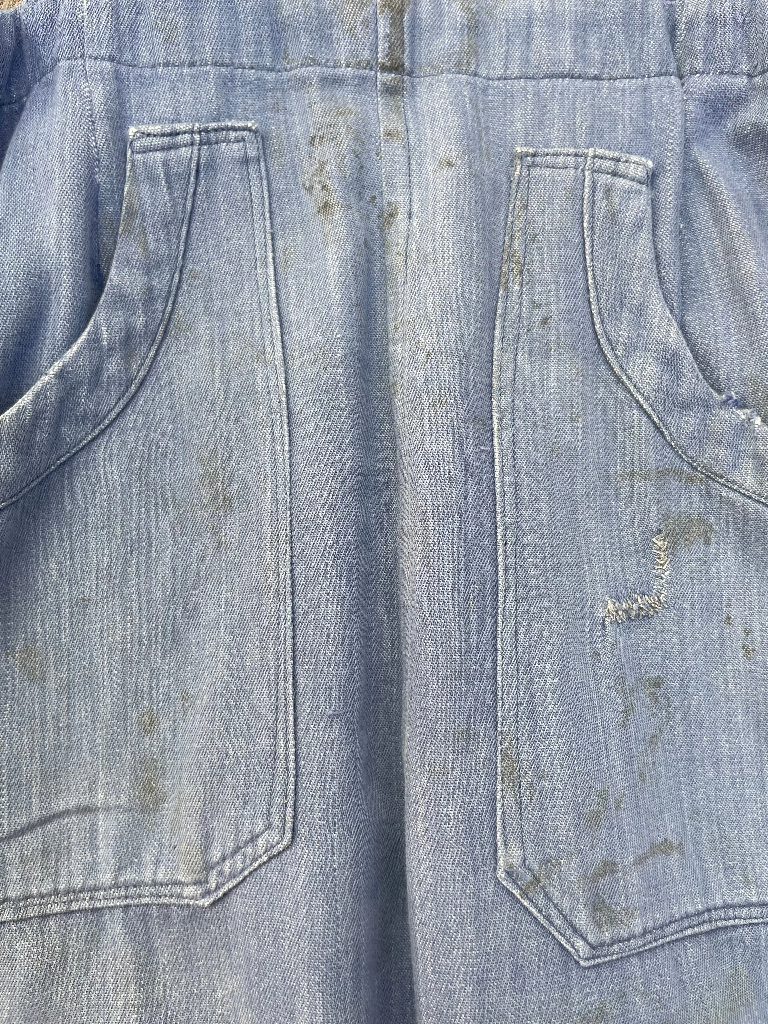 1940s Indigo Cotton Workwear Bib Front Side Button Overalls