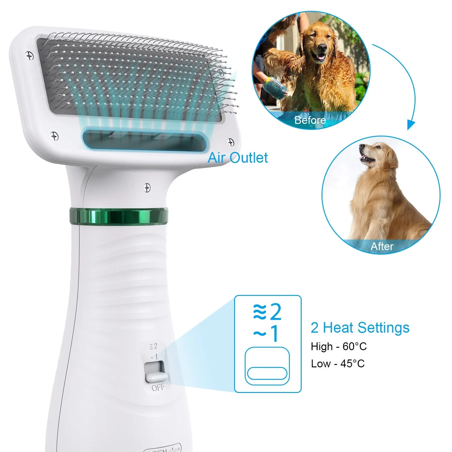 2-In-1 Portable Pet Grooming Dog Brush Hair Dryer