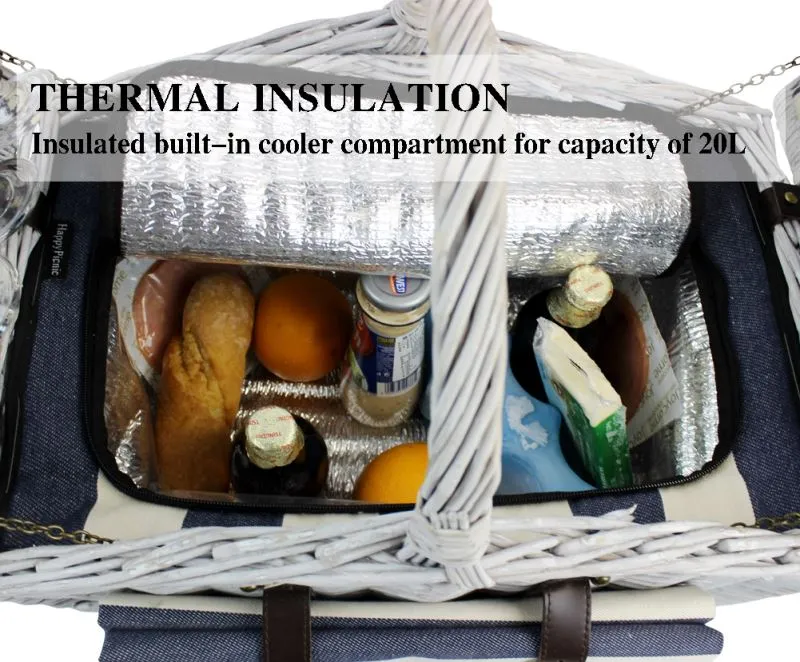 4 Person Huntsman Willow Picnic Hamper Cooler White