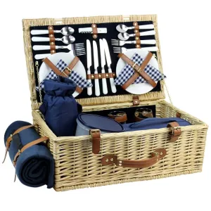 4 Person Natural Wicker Picnic Hamper Basket Deluxe Service Set