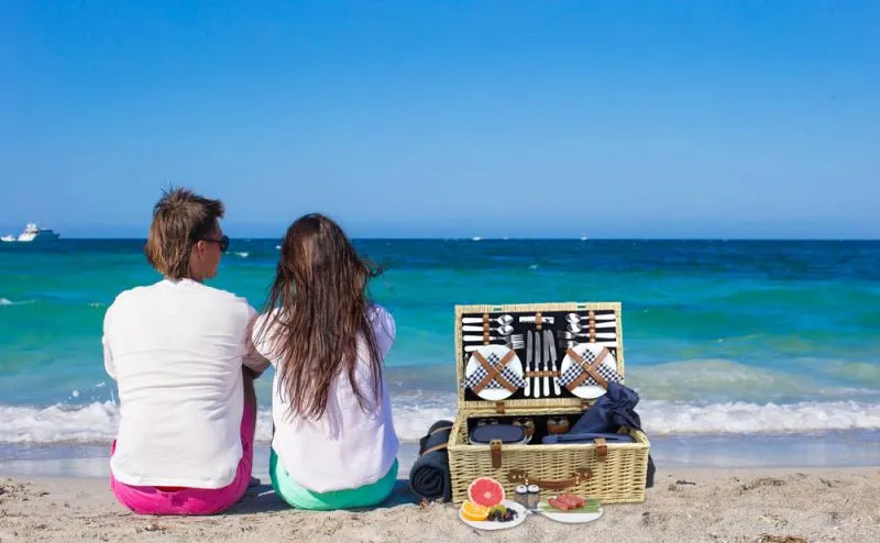 4 Person Natural Wicker Picnic Hamper Basket Deluxe Service Set