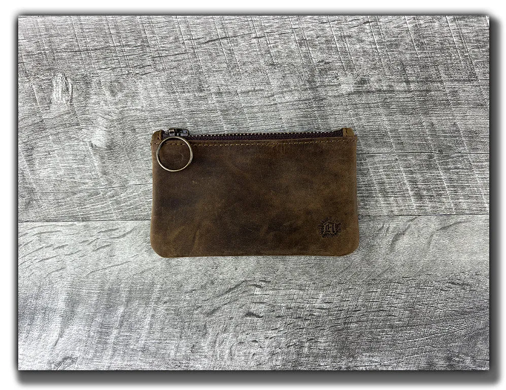 B-STOCK Leather Zipper Pouch - Whiskey Brown (Factory Second - Imperfect Corners)