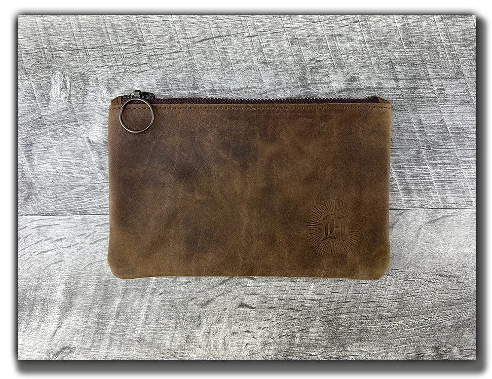B-STOCK Leather Zipper Pouch - Whiskey Brown (Factory Second - Imperfect Corners)