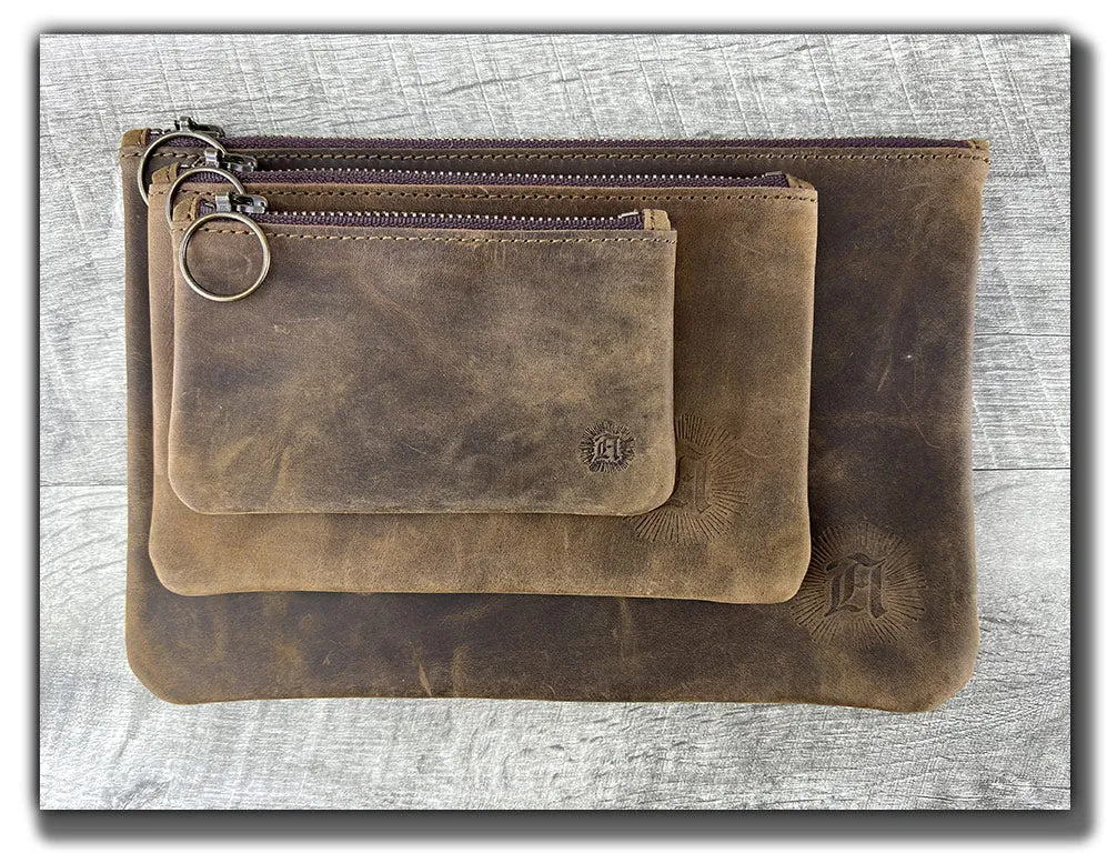 B-STOCK Leather Zipper Pouch - Whiskey Brown (Factory Second - Imperfect Corners)