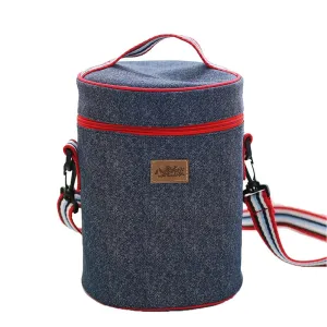 Baling Denim Blue Washable Cooler Bag Cylinder Insulated Lunch Handbag Water Drinks Bottles Cans Carrying Bag for Women Men Kids Work Picnic School