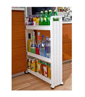 Baoyouni Slim Slide Out Rolling Storage Cart Tower, Narrow Space Organizer Rack with Wheels for Laundry, Bathroom, Kitchen & Living Room (3-Tier)