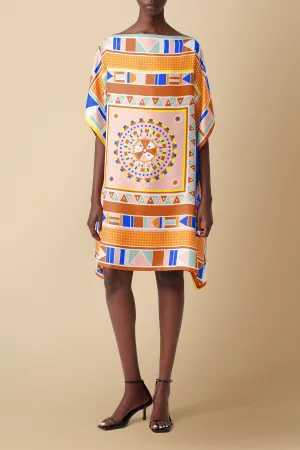 Beadwork Printed Silk Twill Kaftan Dress Coverup