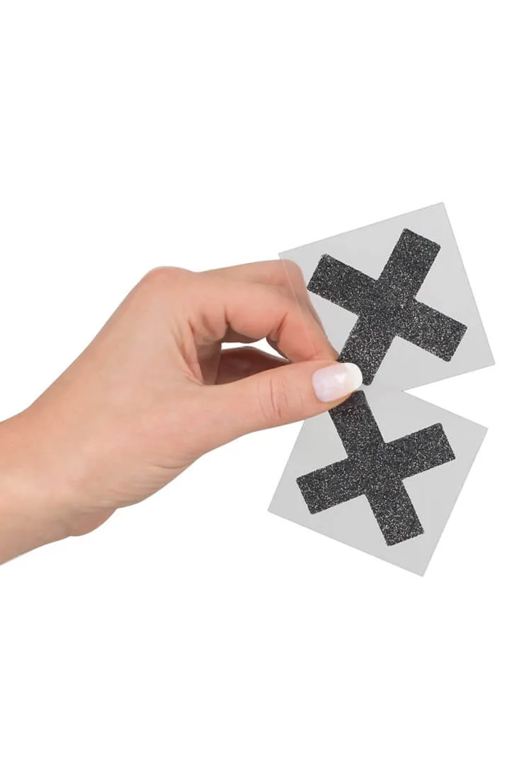 Black glitter cross nipple covers