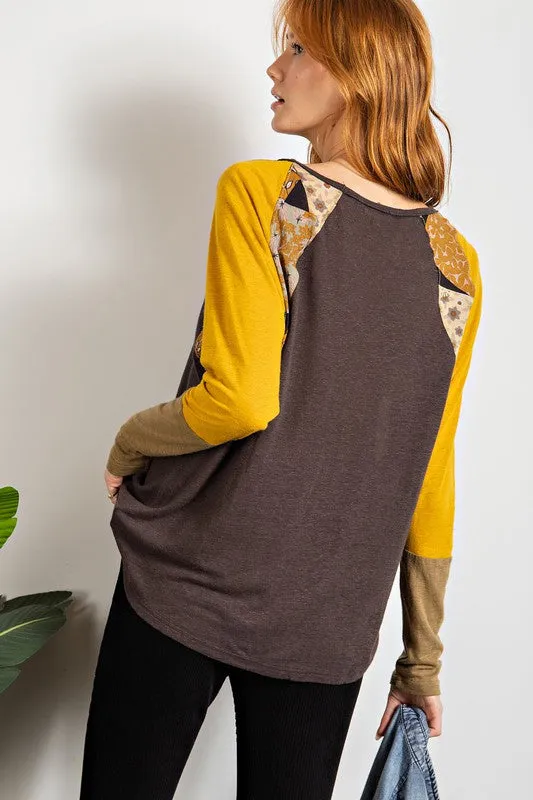 Boho Raglan Floral Mix Long Sleeve in charcoal * on sale *