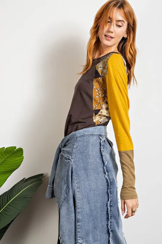 Boho Raglan Floral Mix Long Sleeve in charcoal * on sale *