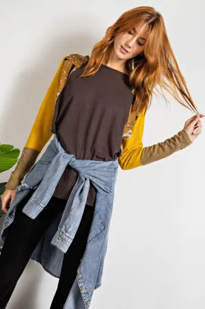 Boho Raglan Floral Mix Long Sleeve in charcoal * on sale *