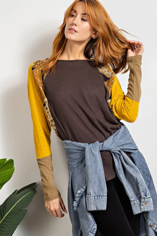 Boho Raglan Floral Mix Long Sleeve in charcoal * on sale *