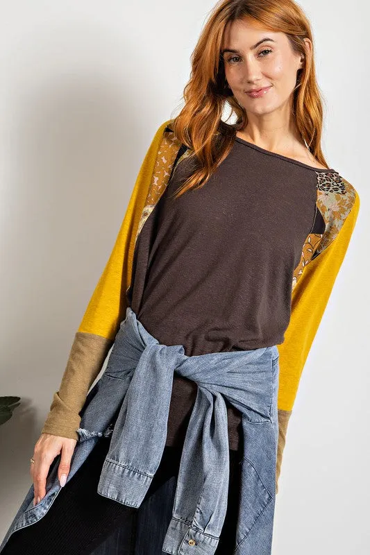 Boho Raglan Floral Mix Long Sleeve in charcoal * on sale *