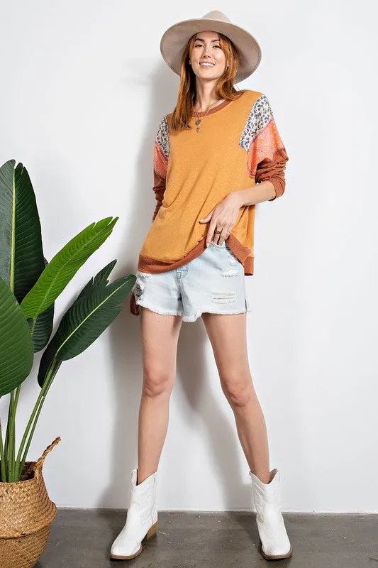 Boho Raglan Floral Mix Long Sleeve in rust * on sale *