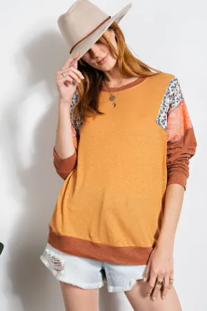 Boho Raglan Floral Mix Long Sleeve in rust * on sale *