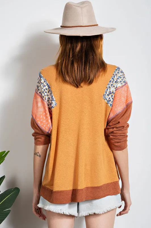 Boho Raglan Floral Mix Long Sleeve in rust * on sale *