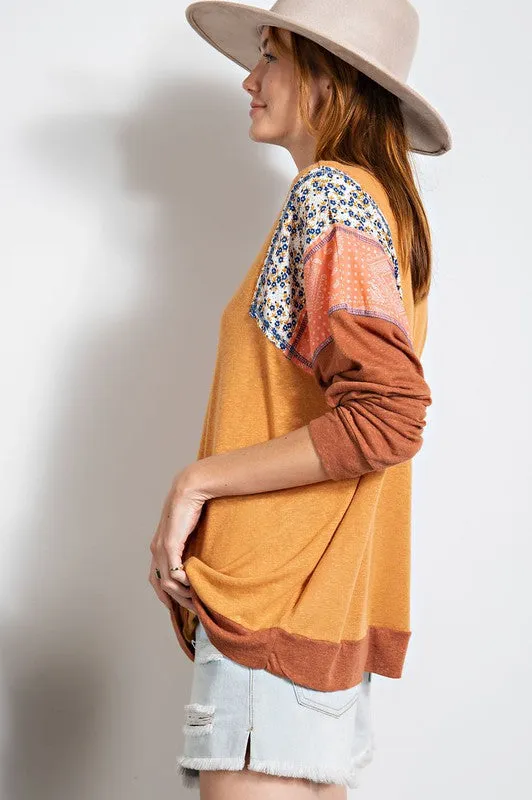 Boho Raglan Floral Mix Long Sleeve in rust * on sale *