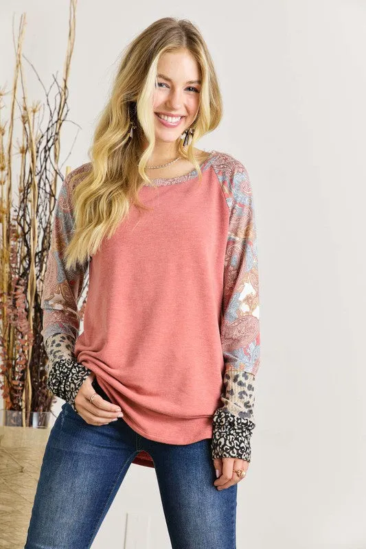 Boho Raglan Long Sleeve in rust * on sale *
