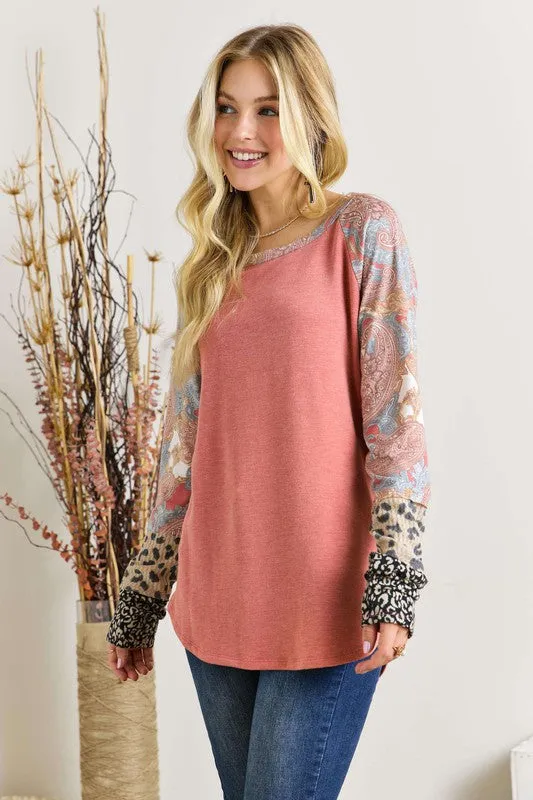 Boho Raglan Long Sleeve in rust * on sale *
