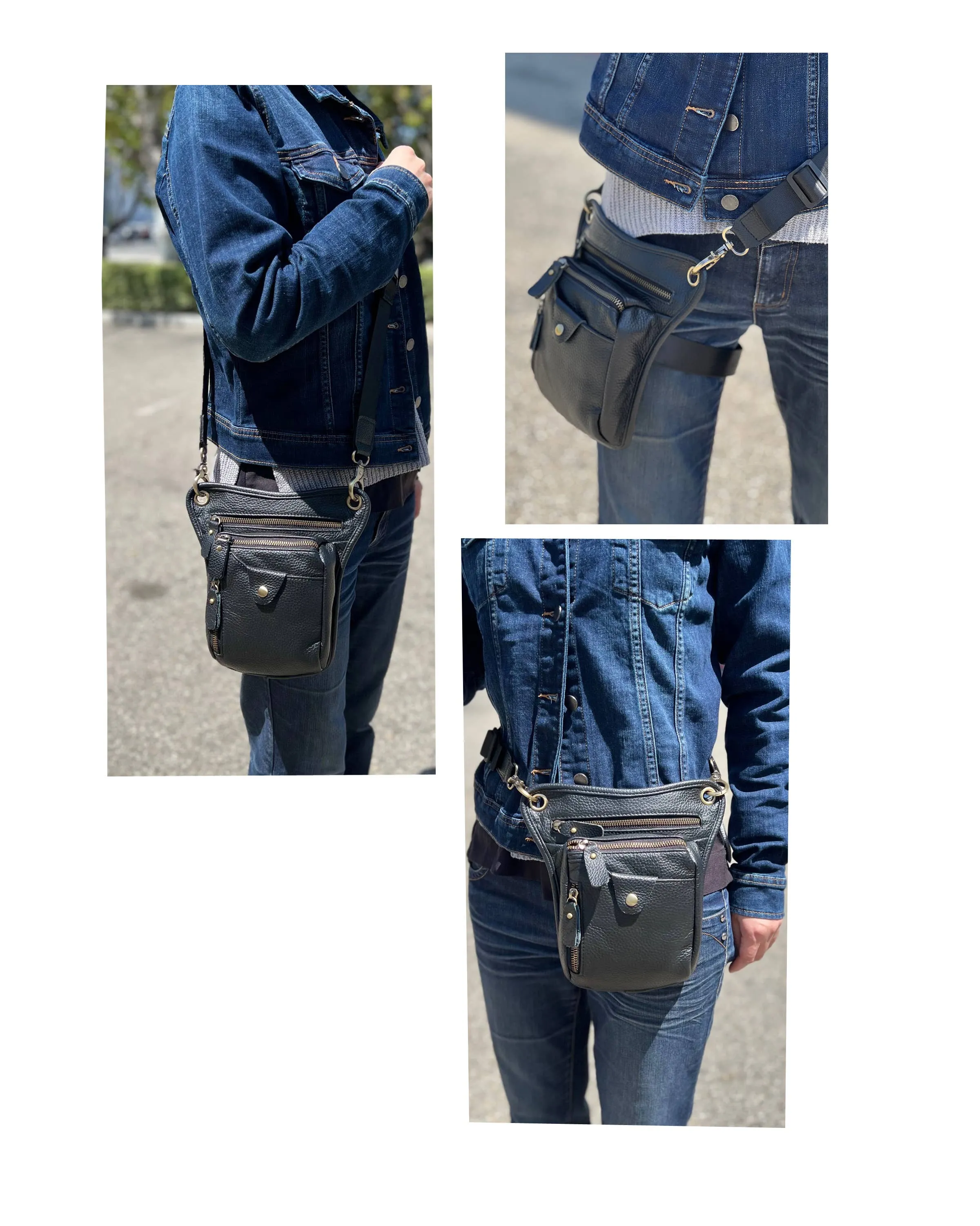 Brown Cowhide Crossbody shoulder bag fanny pack leg bag