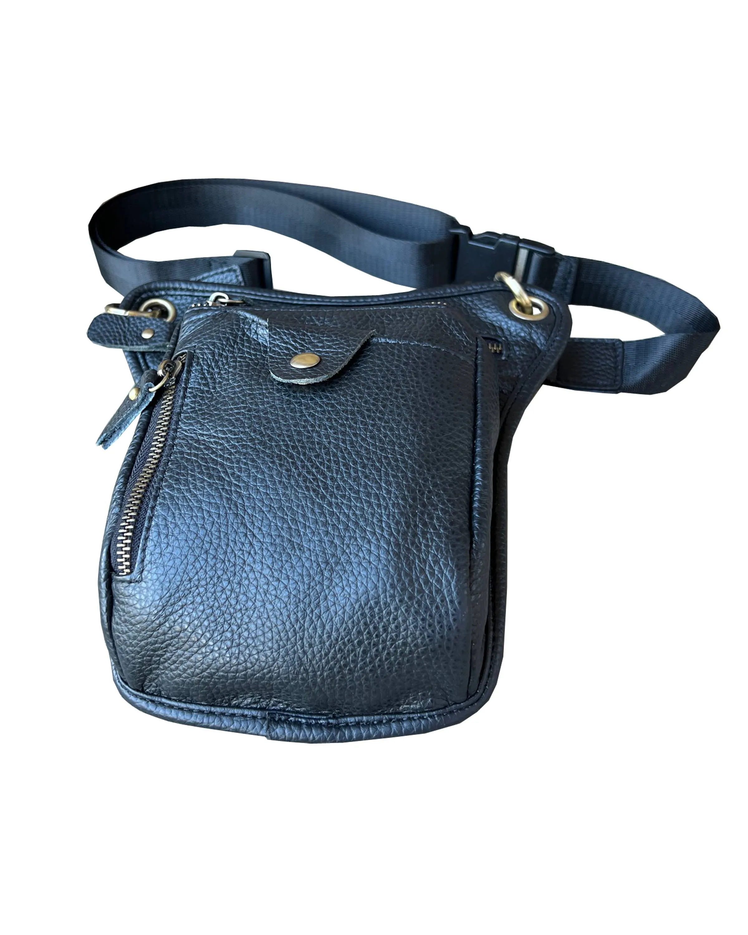 Brown Cowhide Crossbody shoulder bag fanny pack leg bag