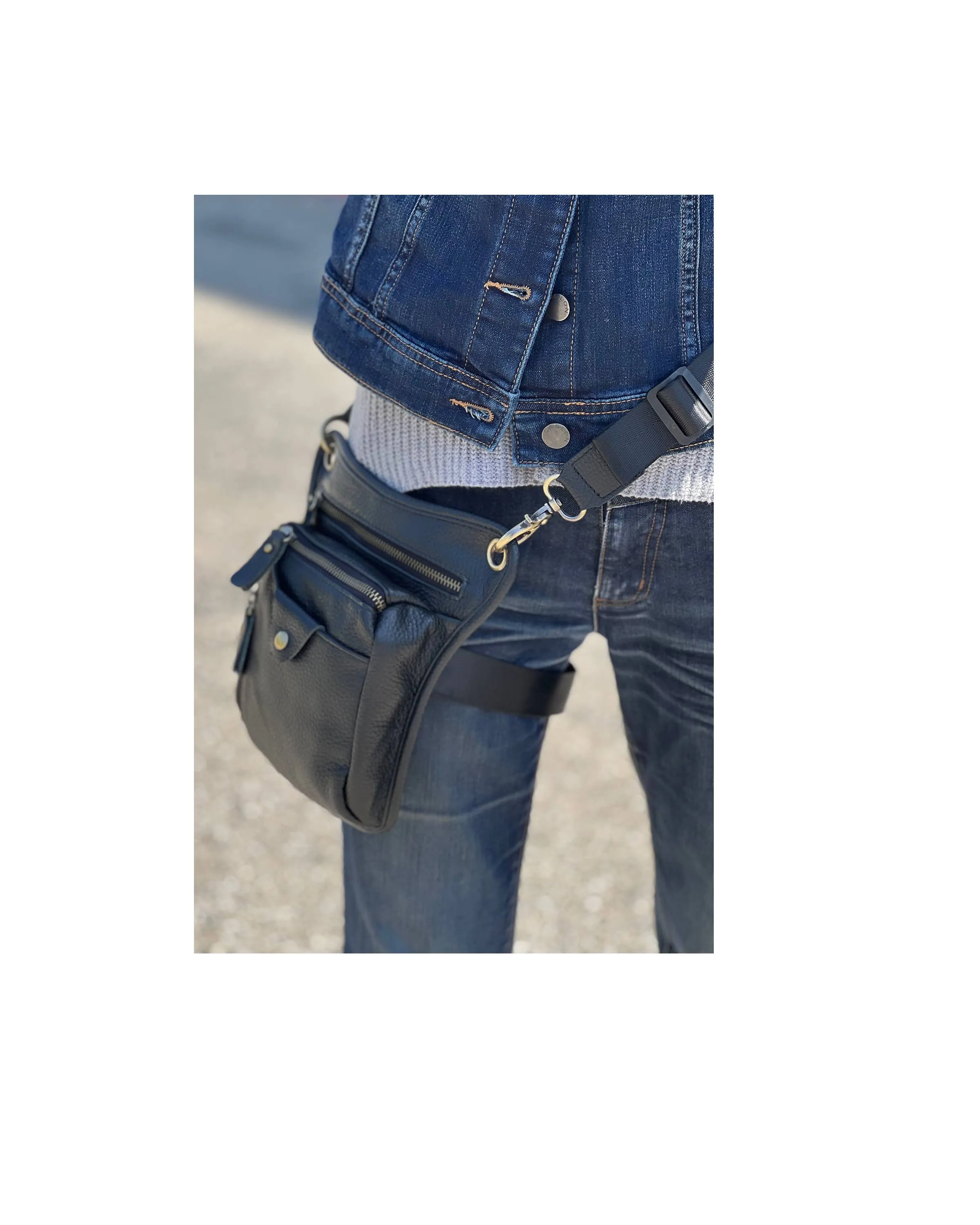 Brown Cowhide Crossbody shoulder bag fanny pack leg bag
