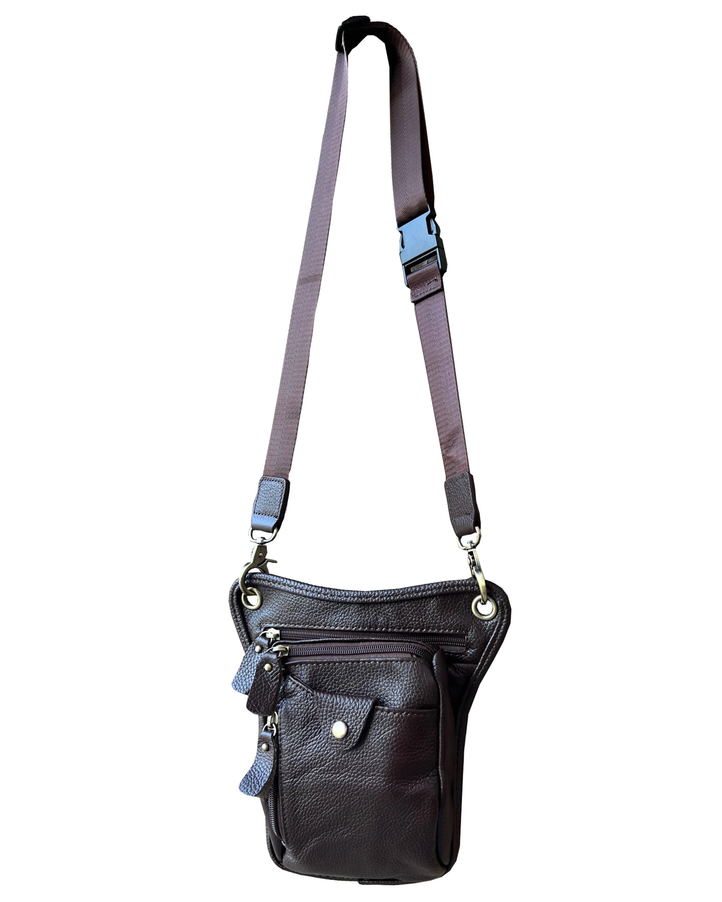 Brown Cowhide Crossbody shoulder bag fanny pack leg bag