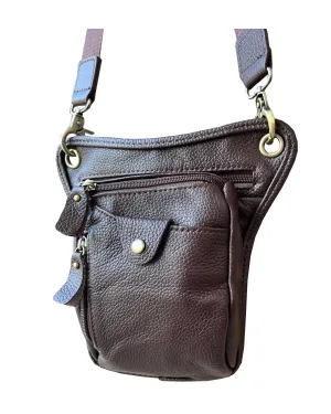 Brown Cowhide Crossbody shoulder bag fanny pack leg bag