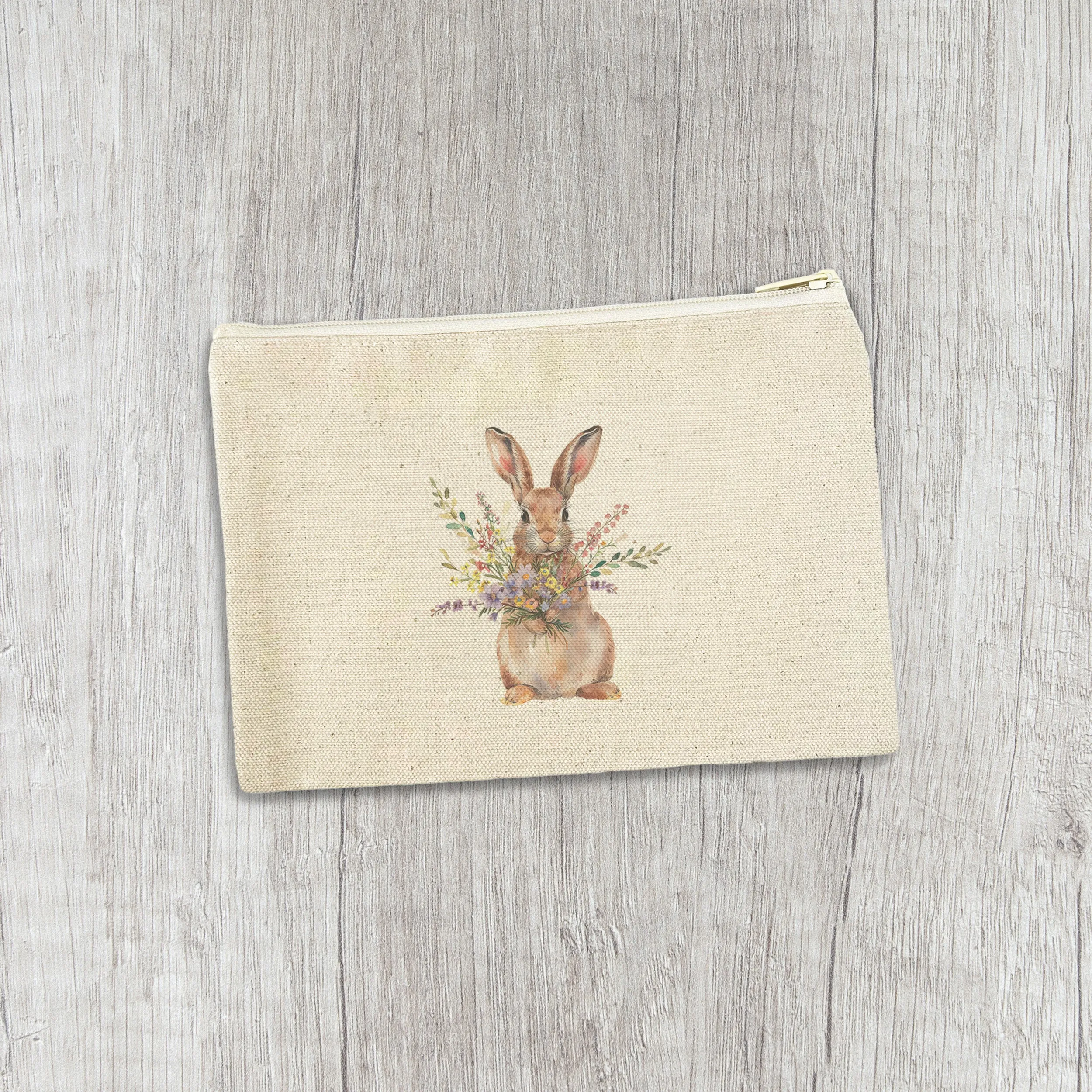 Bunny Bouquet - Canvas Zipper Pouch
