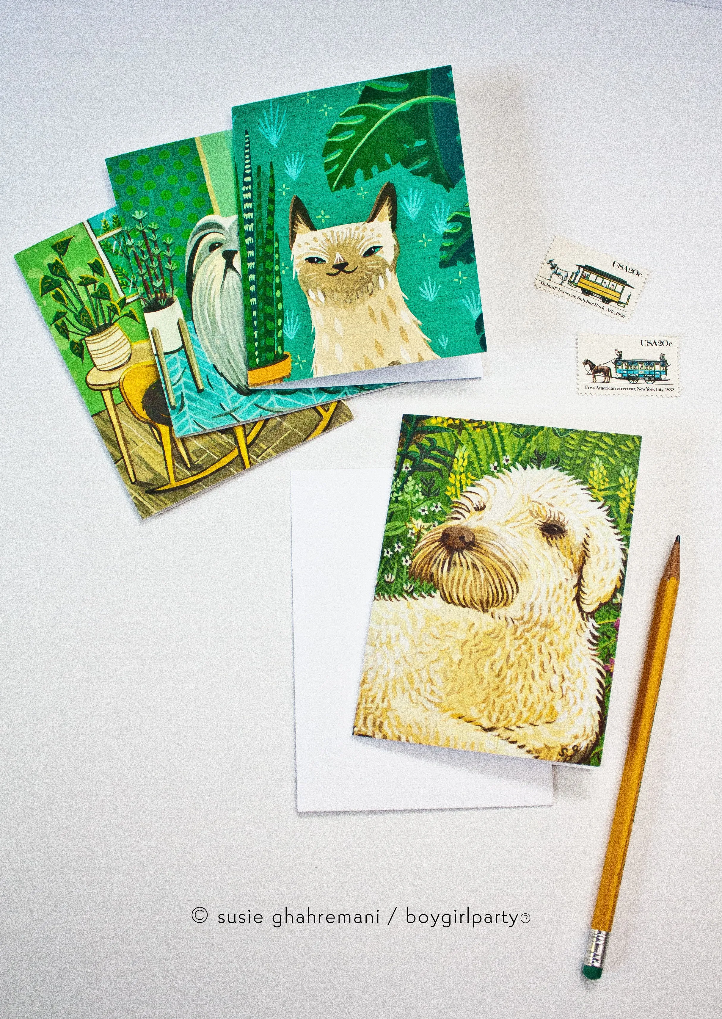 Cat and Dog Notecard Set – Blank Cards with envelopes – Cute Pet Greeting Cards