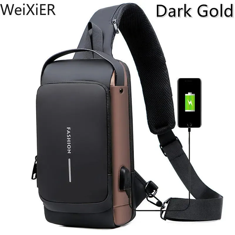 Chest Bag Multifunction Crossbody Sport Running Travel Sling Pack Anti Theft USB Charge Shoulder Messenger Pack Luxury Brand Men