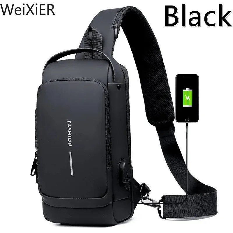 Chest Bag Multifunction Crossbody Sport Running Travel Sling Pack Anti Theft USB Charge Shoulder Messenger Pack Luxury Brand Men