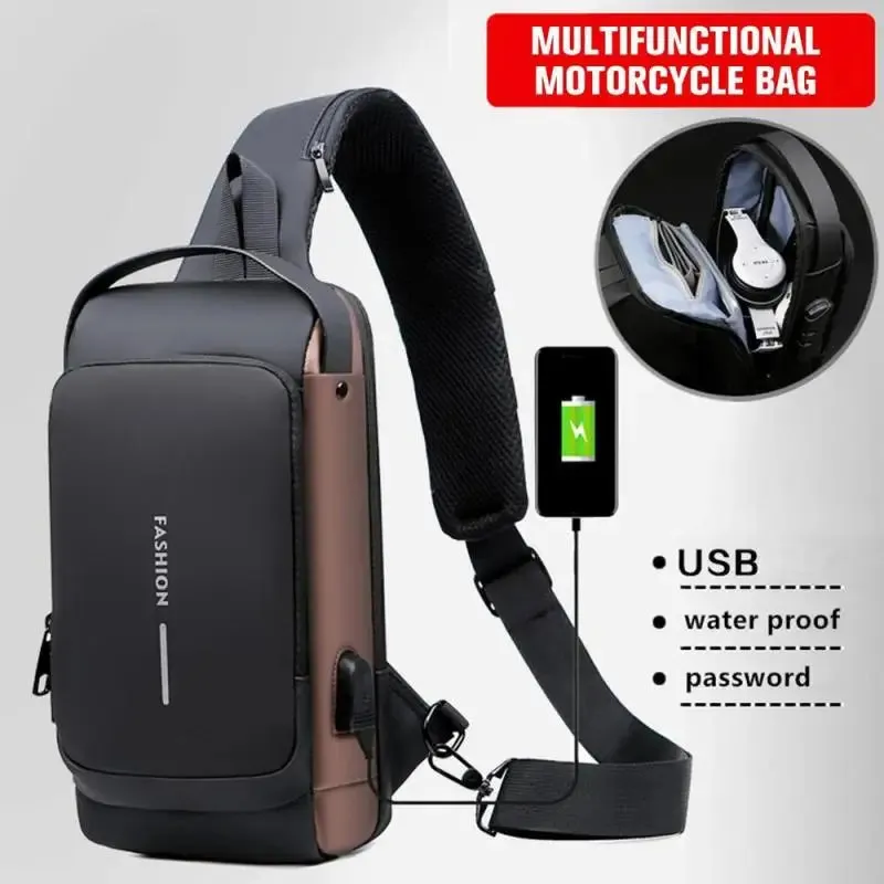 Chest Bag Multifunction Crossbody Sport Running Travel Sling Pack Anti Theft USB Charge Shoulder Messenger Pack Luxury Brand Men