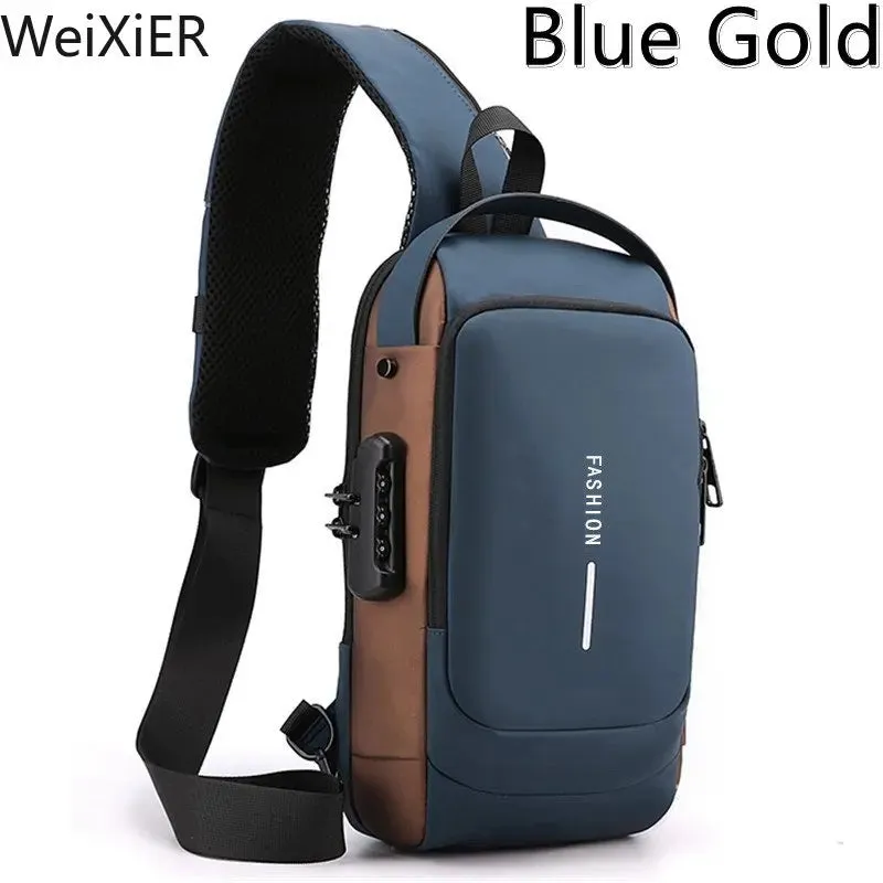 Chest Bag Multifunction Crossbody Sport Running Travel Sling Pack Anti Theft USB Charge Shoulder Messenger Pack Luxury Brand Men