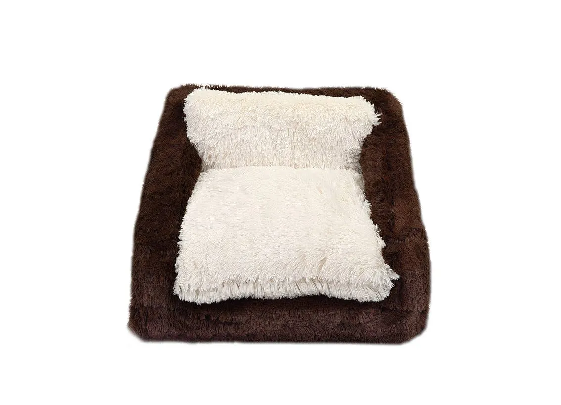 Chocolate & Cream Shag Sofa Bed: