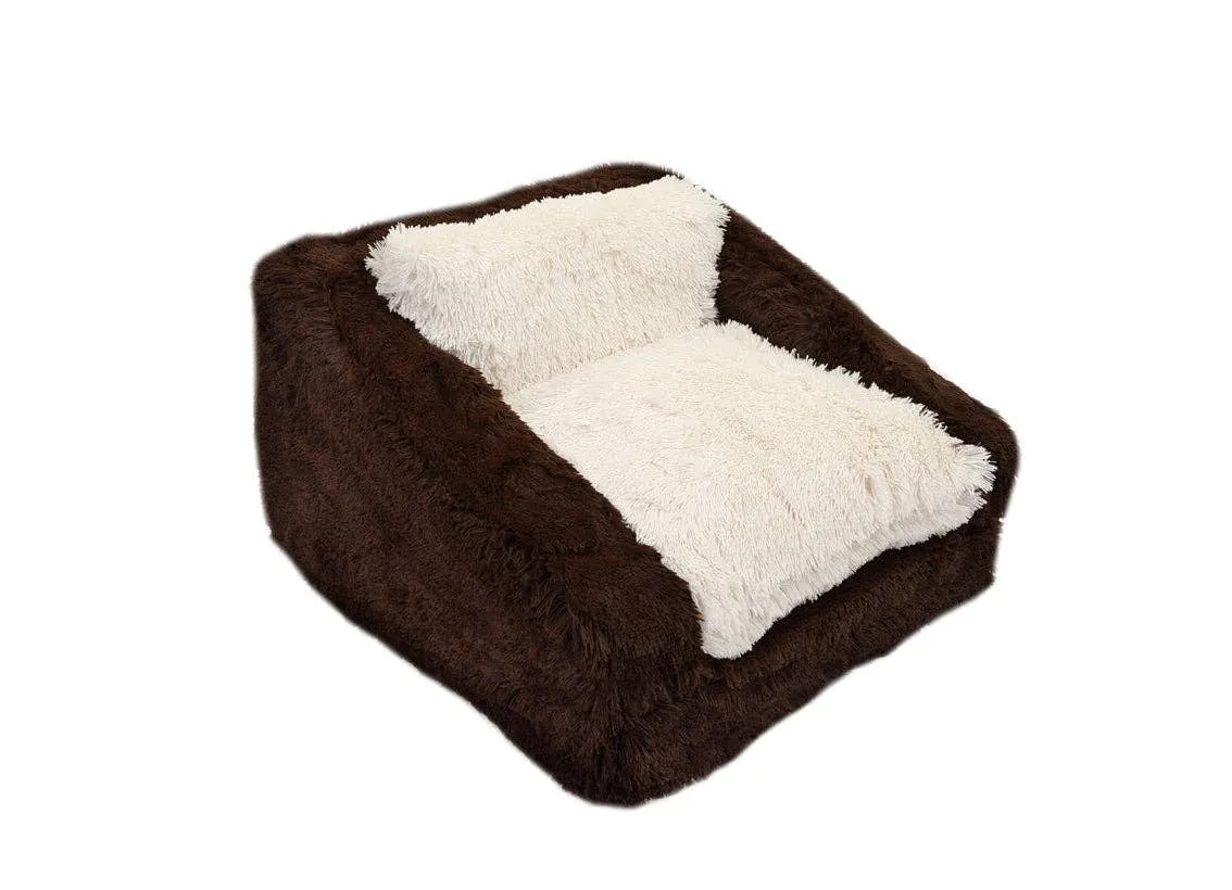 Chocolate & Cream Shag Sofa Bed: