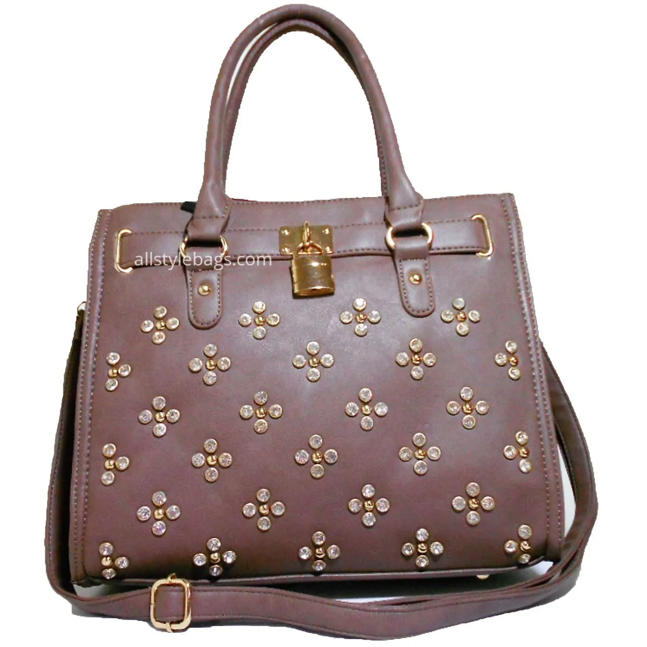 Designer Inspired black LOEM lock Rhinestone Stud Shoulder bag handbag Tote