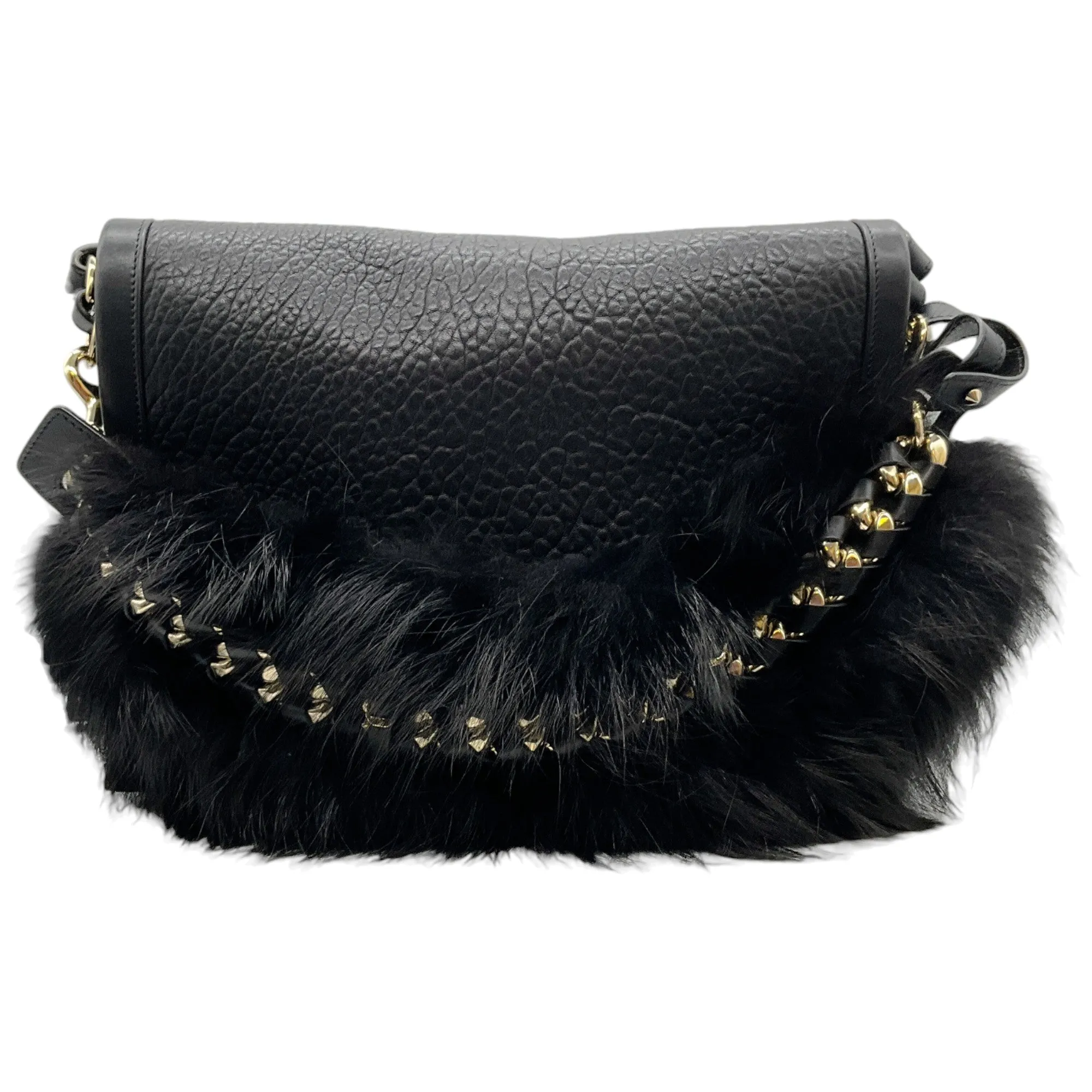 Elena Ghisellini Black Leather and Fur Three Way Bag