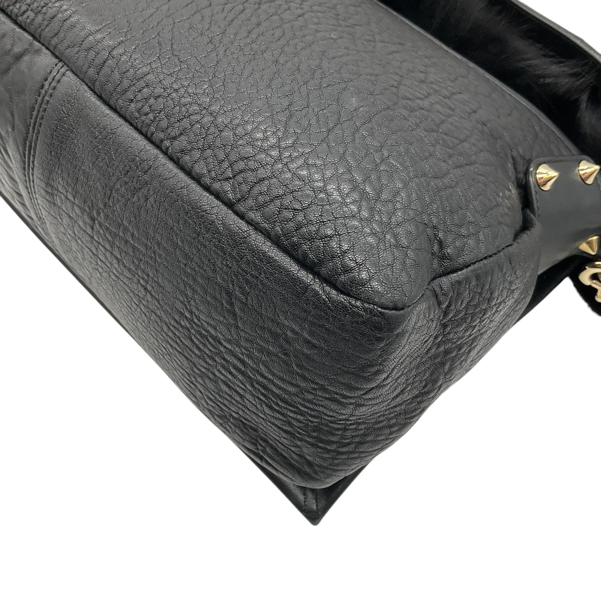 Elena Ghisellini Black Leather and Fur Three Way Bag