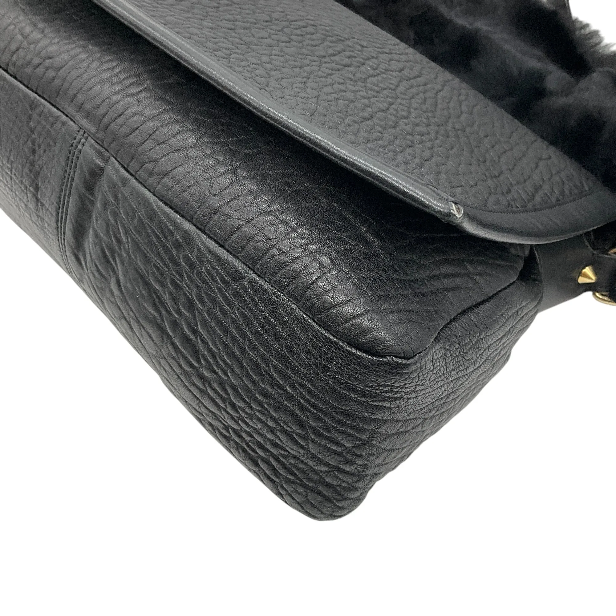 Elena Ghisellini Black Leather and Fur Three Way Bag