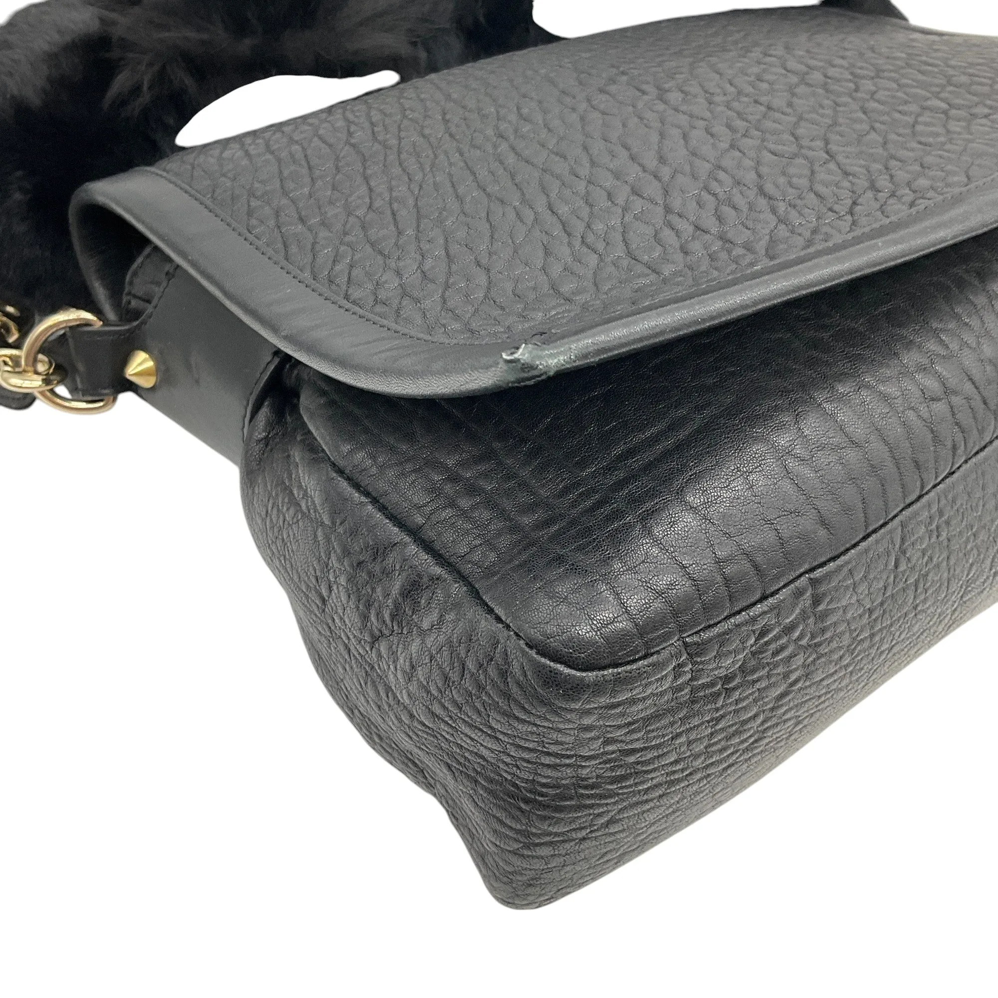 Elena Ghisellini Black Leather and Fur Three Way Bag