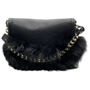 Elena Ghisellini Black Leather and Fur Three Way Bag