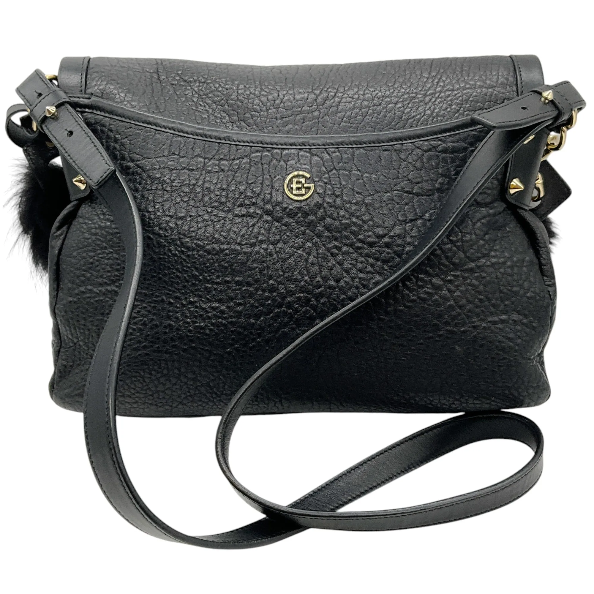 Elena Ghisellini Black Leather and Fur Three Way Bag