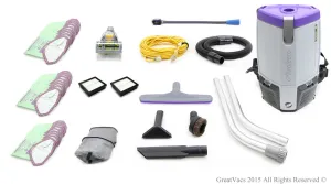 Fully Loaded Proteam Super Coach Pro 6 QT Quart Commercial Backpack Vacuum Cleaner