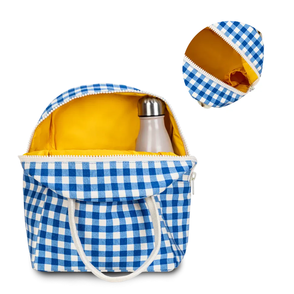 Gingham Blue Zippered Lunch Bag