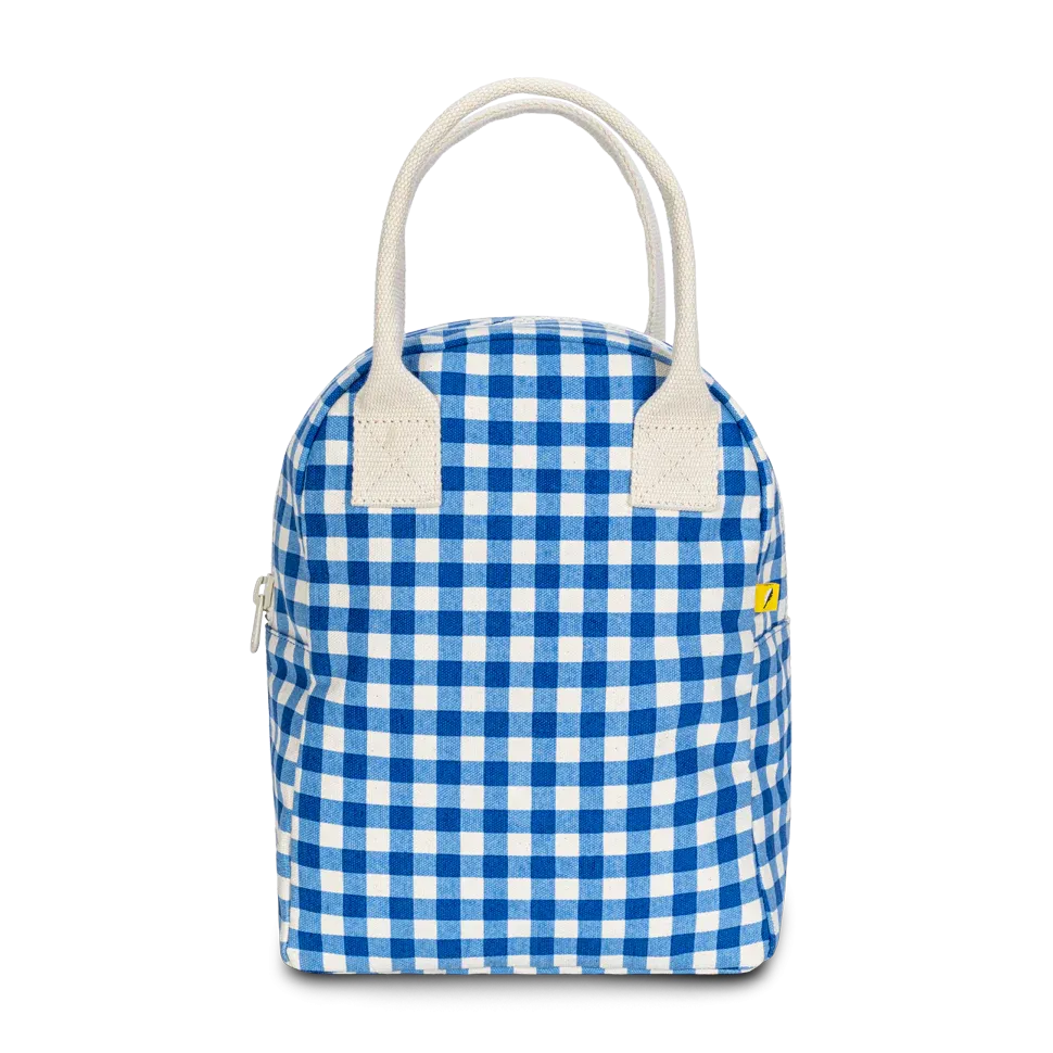 Gingham Blue Zippered Lunch Bag